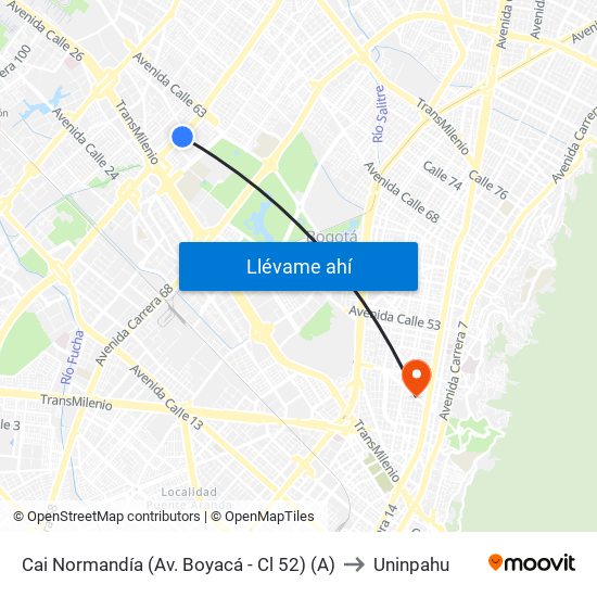 Cai Normandía (Av. Boyacá - Cl 52) (A) to Uninpahu map