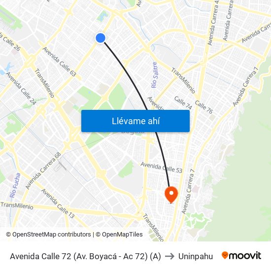 Avenida Calle 72 (Av. Boyacá - Ac 72) (A) to Uninpahu map