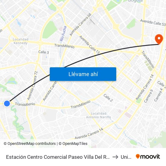 Estación Centro Comercial Paseo Villa Del Río - Madelena (Auto Sur - Kr 66a) to Uninpahu map