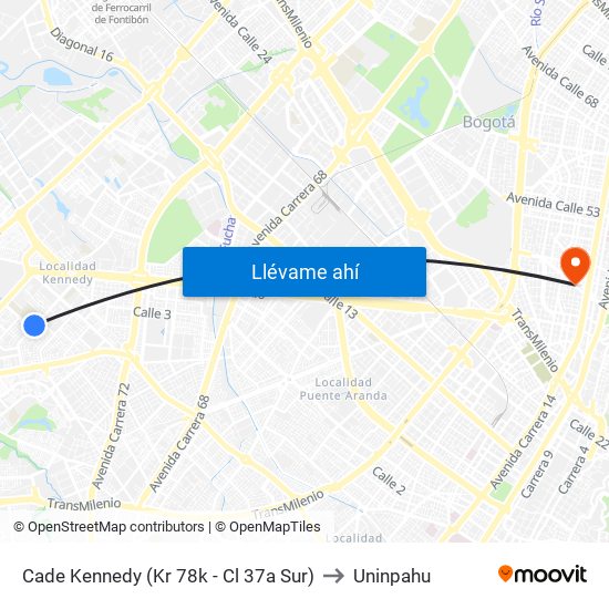 Cade Kennedy (Kr 78k - Cl 37a Sur) to Uninpahu map