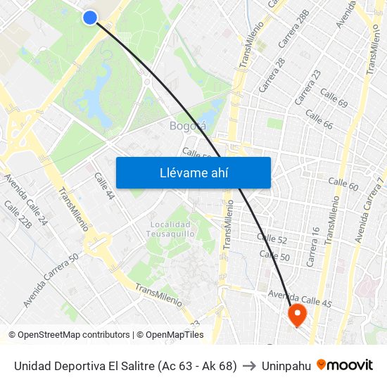 Unidad Deportiva El Salitre (Ac 63 - Ak 68) to Uninpahu map