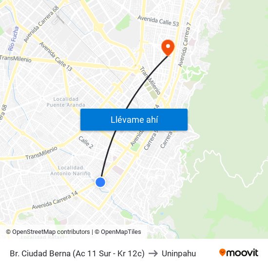 Br. Ciudad Berna (Ac 11 Sur - Kr 12c) to Uninpahu map