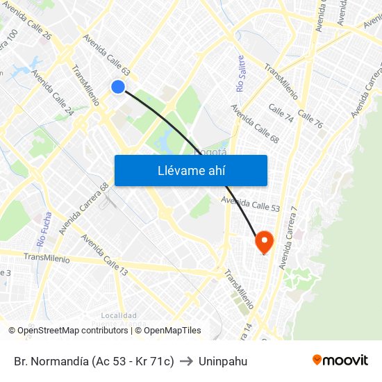 Br. Normandía (Ac 53 - Kr 71c) to Uninpahu map