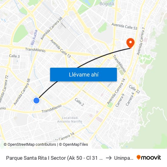 Parque Santa Rita I Sector (Ak 50 - Cl 31 Sur) to Uninpahu map