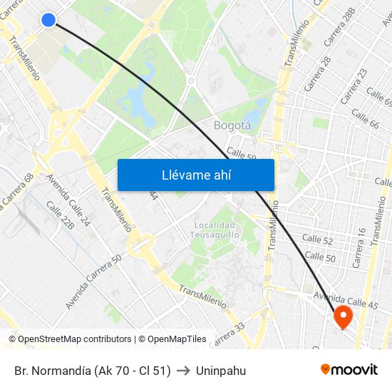 Br. Normandía (Ak 70 - Cl 51) to Uninpahu map