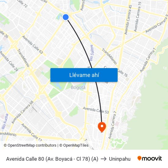 Avenida Calle 80 (Av. Boyacá - Cl 78) (A) to Uninpahu map