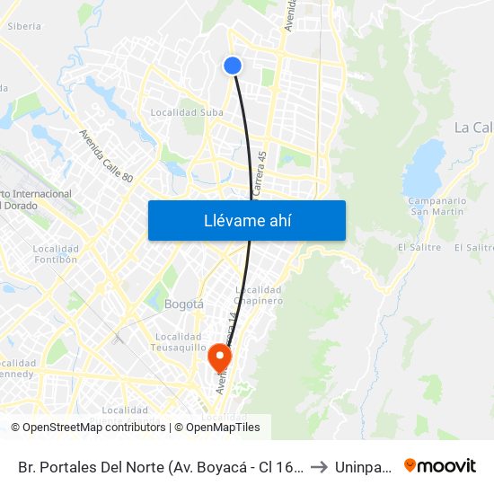 Br. Portales Del Norte (Av. Boyacá - Cl 163) to Uninpahu map