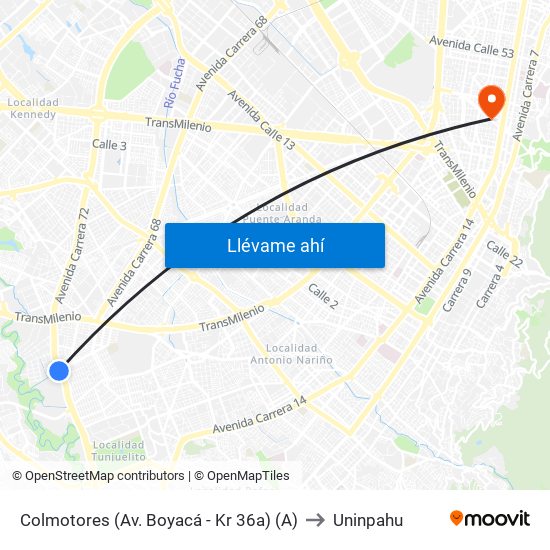 Colmotores (Av. Boyacá - Kr 36a) (A) to Uninpahu map