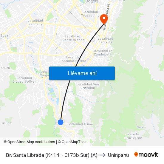 Br. Santa Librada (Kr 14l - Cl 73b Sur) (A) to Uninpahu map