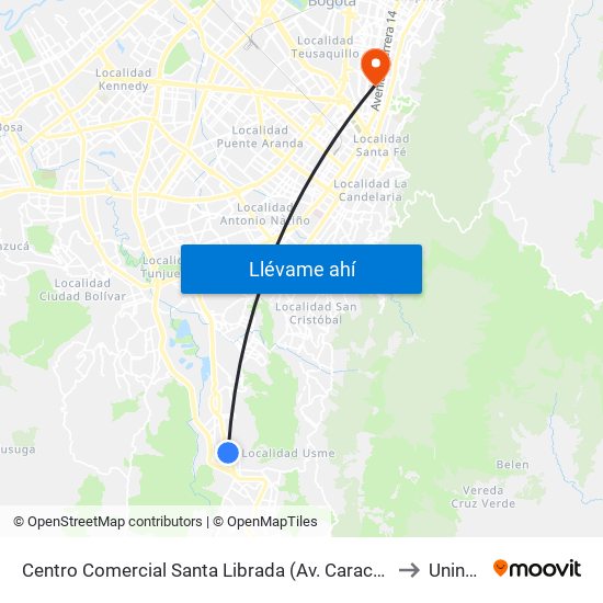 Centro Comercial Santa Librada (Av. Caracas - Cl 74c Sur) (A) to Uninpahu map