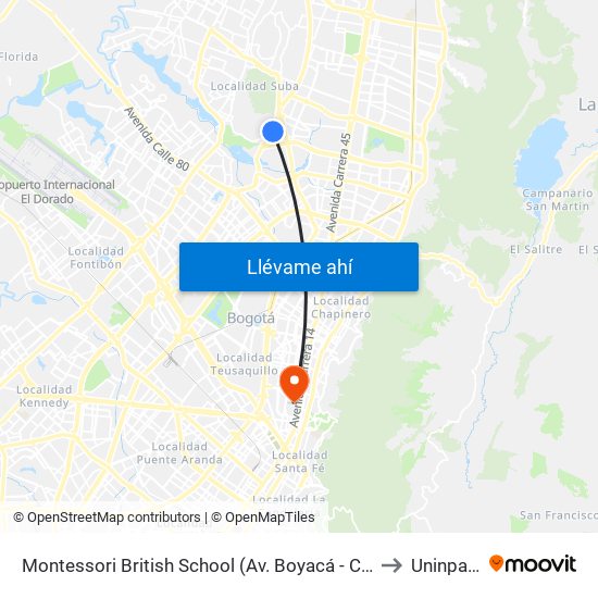 Montessori British School (Av. Boyacá - Cl 128) to Uninpahu map