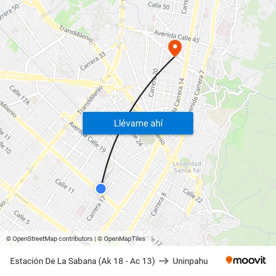 Estación De La Sabana (Ak 18 - Ac 13) to Uninpahu map