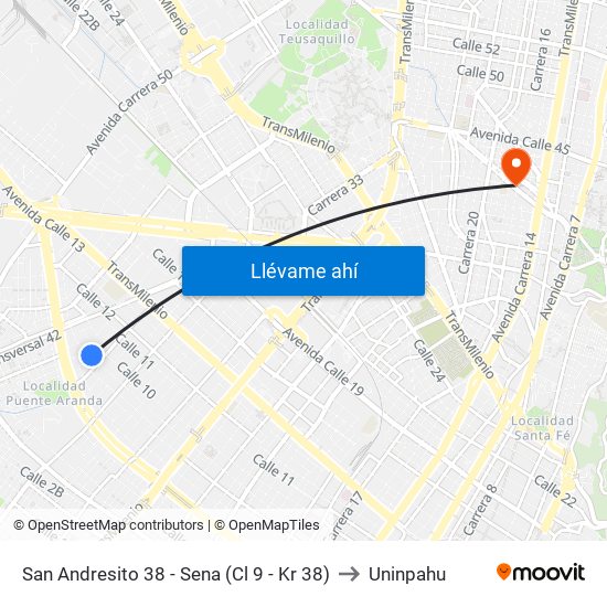 San Andresito 38 - Sena (Cl 9 - Kr 38) to Uninpahu map