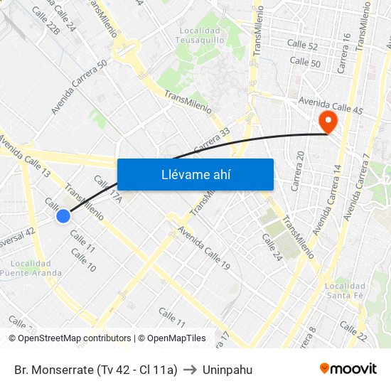 Br. Monserrate (Tv 42 - Cl 11a) to Uninpahu map