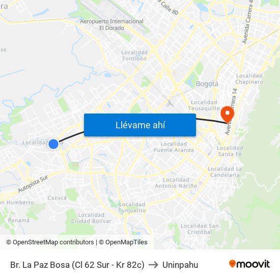 Br. La Paz Bosa (Cl 62 Sur - Kr 82c) to Uninpahu map
