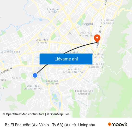 Br. El Ensueño (Av. V/cio - Tv 63) (A) to Uninpahu map