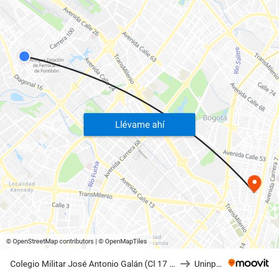 Colegio Militar José Antonio Galán (Cl 17 - Kr 103b) to Uninpahu map