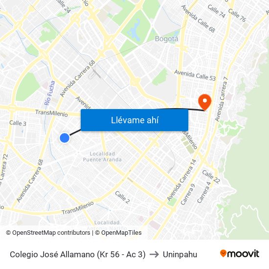 Colegio José Allamano (Kr 56 - Ac 3) to Uninpahu map