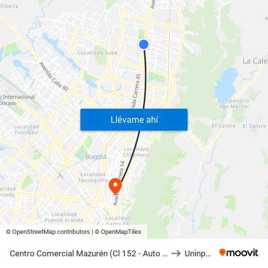 Centro Comercial Mazurén (Cl 152 - Auto Norte) to Uninpahu map