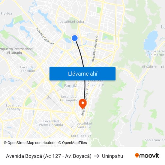 Avenida Boyacá (Ac 127 - Av. Boyacá) to Uninpahu map