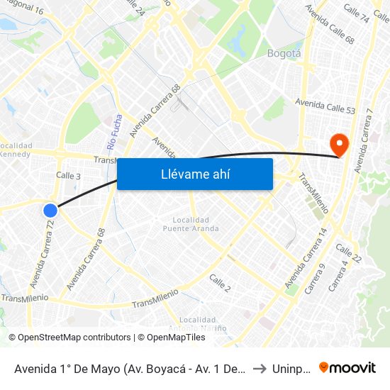 Avenida 1° De Mayo (Av. Boyacá - Av. 1 De Mayo) (A) to Uninpahu map