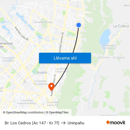 Br. Los Cedros (Ac 147 - Kr 7f) to Uninpahu map