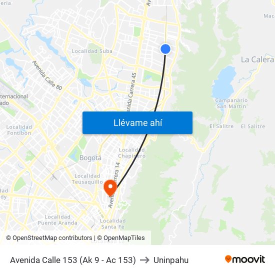 Avenida Calle 153 (Ak 9 - Ac 153) to Uninpahu map