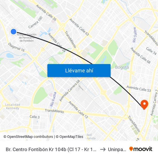 Br. Centro Fontibón Kr 104b (Cl 17 - Kr 104b) to Uninpahu map