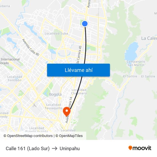 Calle 161 (Lado Sur) to Uninpahu map