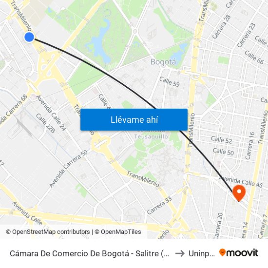 Cámara De Comercio De Bogotá - Salitre (Ac 26 - Kr 69) to Uninpahu map