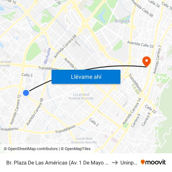 Br. Plaza De Las Américas (Av. 1 De Mayo - Kr 69c) (D) to Uninpahu map