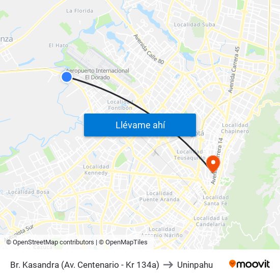 Br. Kasandra (Av. Centenario - Kr 134a) to Uninpahu map