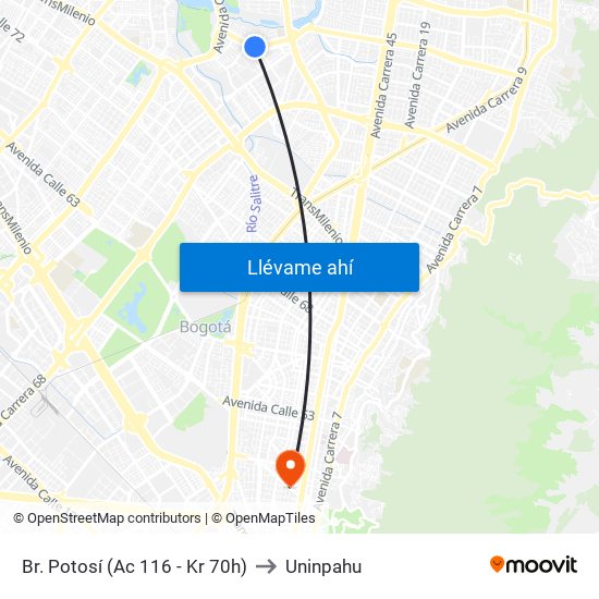 Br. Potosí (Ac 116 - Kr 70h) to Uninpahu map