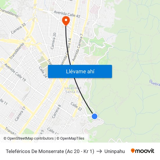 Teleféricos De Monserrate (Ac 20 - Kr 1) to Uninpahu map
