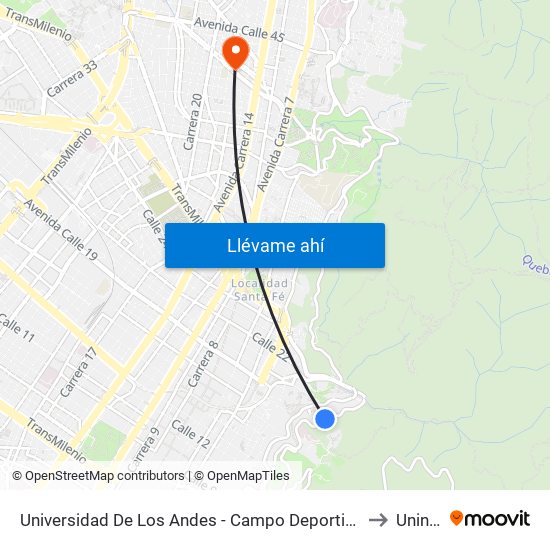 Universidad De Los Andes - Campo Deportivo (Av. Circunvalar - Cl 18) to Uninpahu map