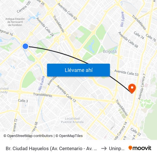 Br. Ciudad Hayuelos (Av. Centenario - Av. C. De Cali) to Uninpahu map