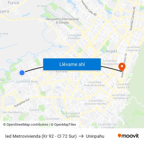 Ied Metrovivienda (Kr 92 - Cl 72 Sur) to Uninpahu map