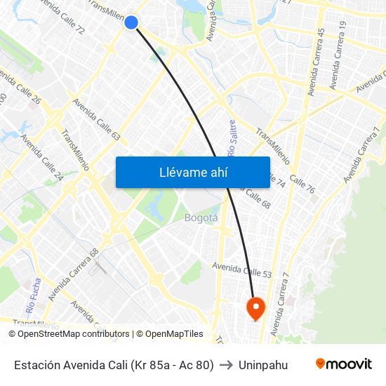 Estación Avenida Cali (Kr 85a - Ac 80) to Uninpahu map