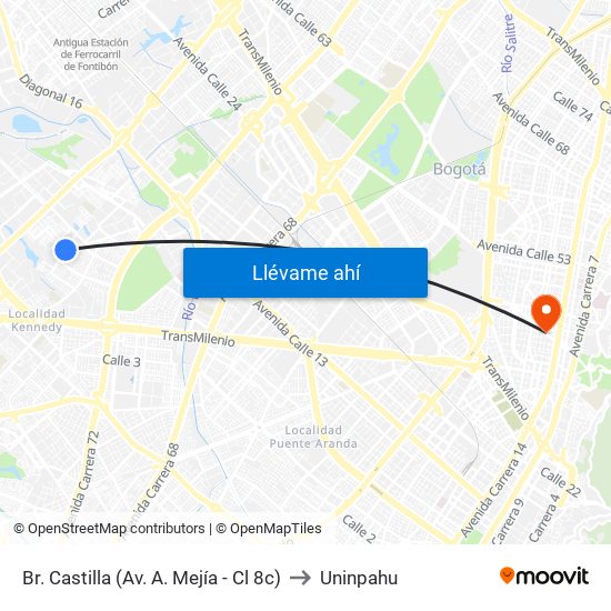 Br. Castilla (Av. A. Mejía - Cl 8c) to Uninpahu map