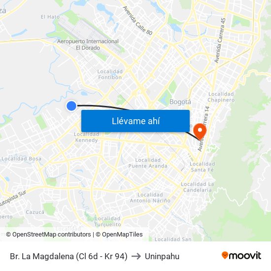 Br. La Magdalena (Cl 6d - Kr 94) to Uninpahu map