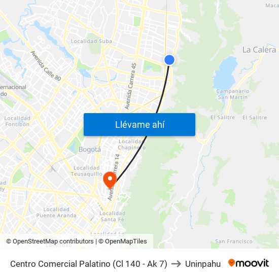 Centro Comercial Palatino (Cl 140 - Ak 7) to Uninpahu map