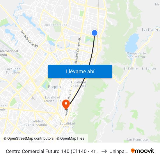 Centro Comercial Futuro 140 (Cl 140 - Kr 11) to Uninpahu map