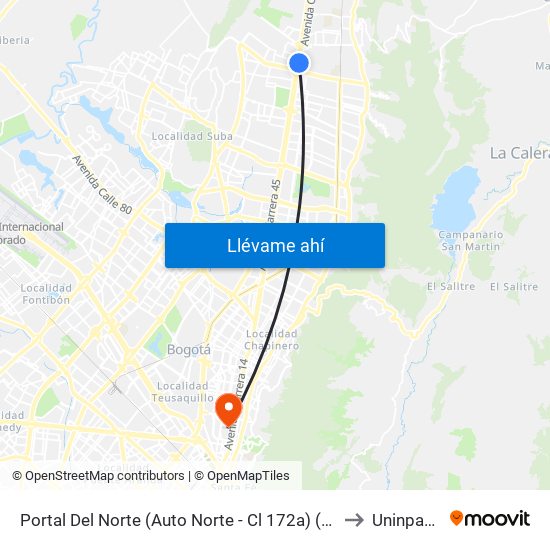 Portal Del Norte (Auto Norte - Cl 172a) (B) to Uninpahu map