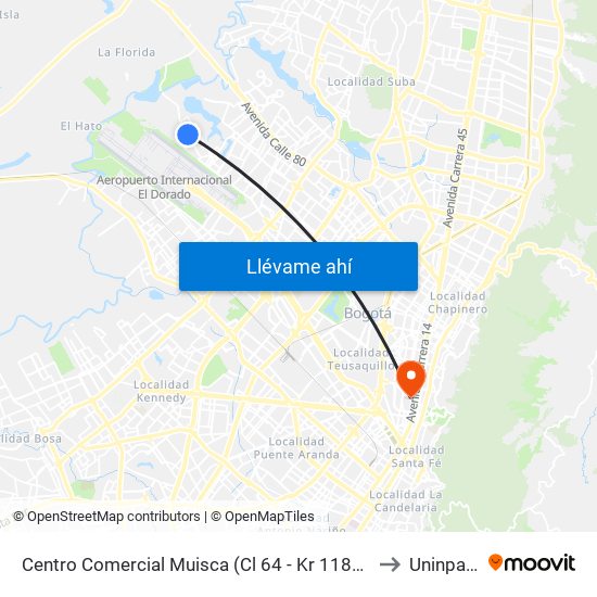 Centro Comercial Muisca (Cl 64 - Kr 118b) (A) to Uninpahu map