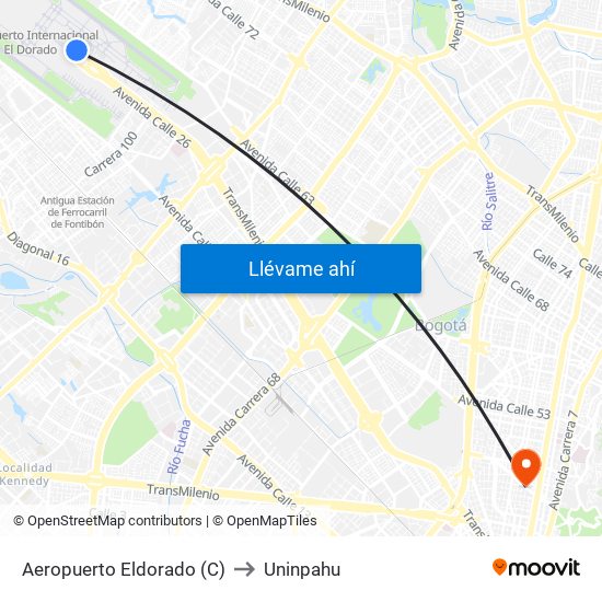 Aeropuerto Eldorado (C) to Uninpahu map