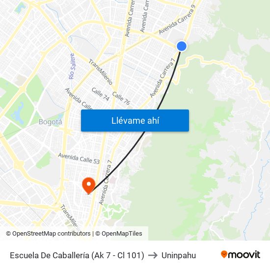 Escuela De Caballería (Ak 7 - Cl 101) to Uninpahu map