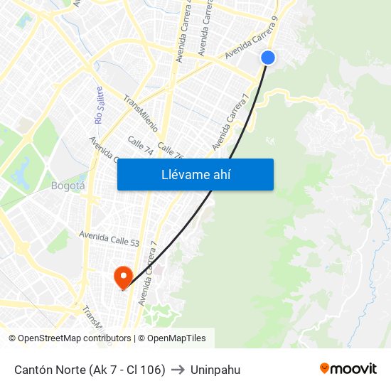 Cantón Norte (Ak 7 - Cl 106) to Uninpahu map