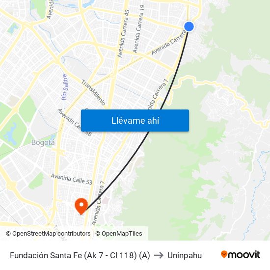 Fundación Santa Fe (Ak 7 - Cl 118) (A) to Uninpahu map