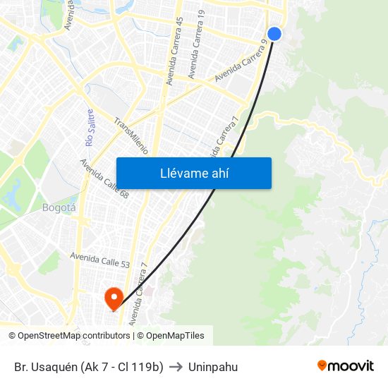 Br. Usaquén (Ak 7 - Cl 119b) to Uninpahu map