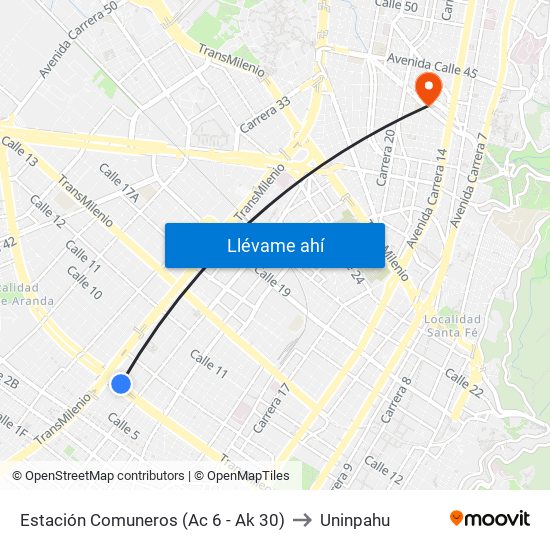 Estación Comuneros (Ac 6 - Ak 30) to Uninpahu map